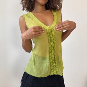 Vintage Italian Sheer Silk Ruffle Tank (M)